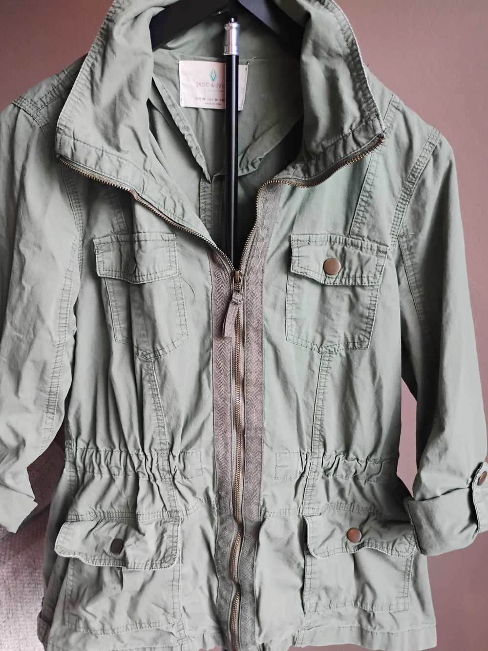 Jade & Ivory Size M Light Sage Women's Utility Jacket with Adjustable Waist